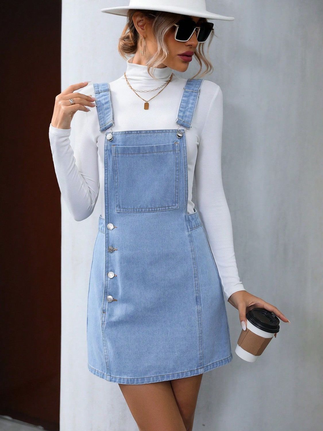 Wide Strap Denim Overall Dress Dress Trendsi   