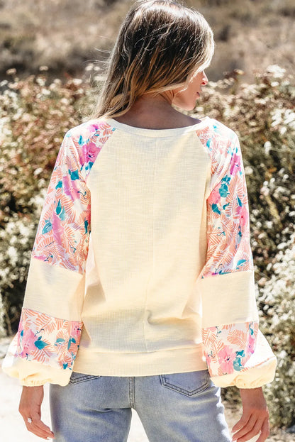 Printed Round Neck Balloon Sleeve Blouse Blouse Trendsi   