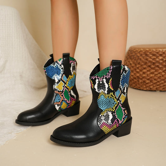 PU Leather Color Block Boots  Trendsi Snakeskin 35(US4) 