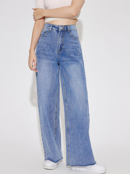 High Waist Straight Leg Jeans with Pockets  Trendsi Light XS 