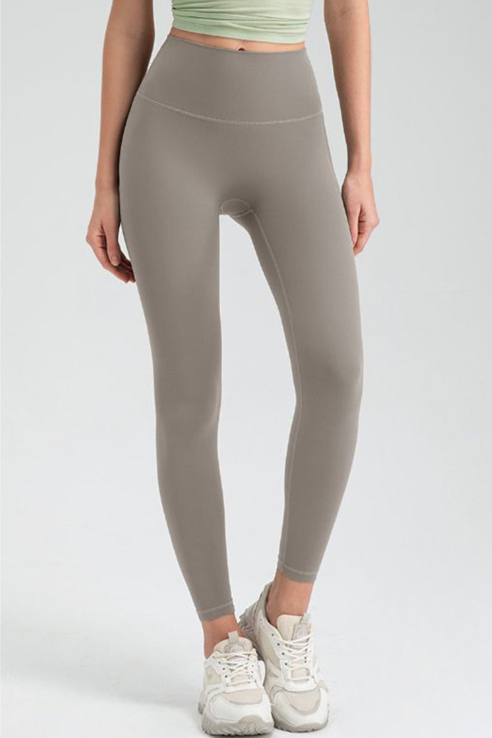 Wide Waistband High Waist Sport Leggings  Trendsi Khaki S 