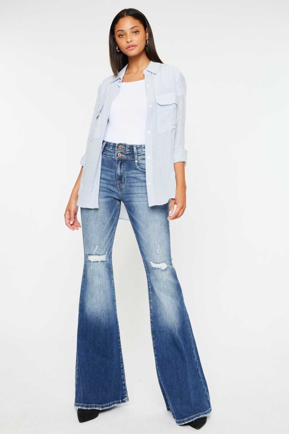 Kancan High Rise Wide Waistband Flare Jeans  Trendsi   