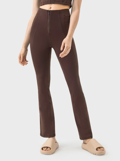 Millennia Zipper Detail High Waist Active Pants  Trendsi Chocolate 4 