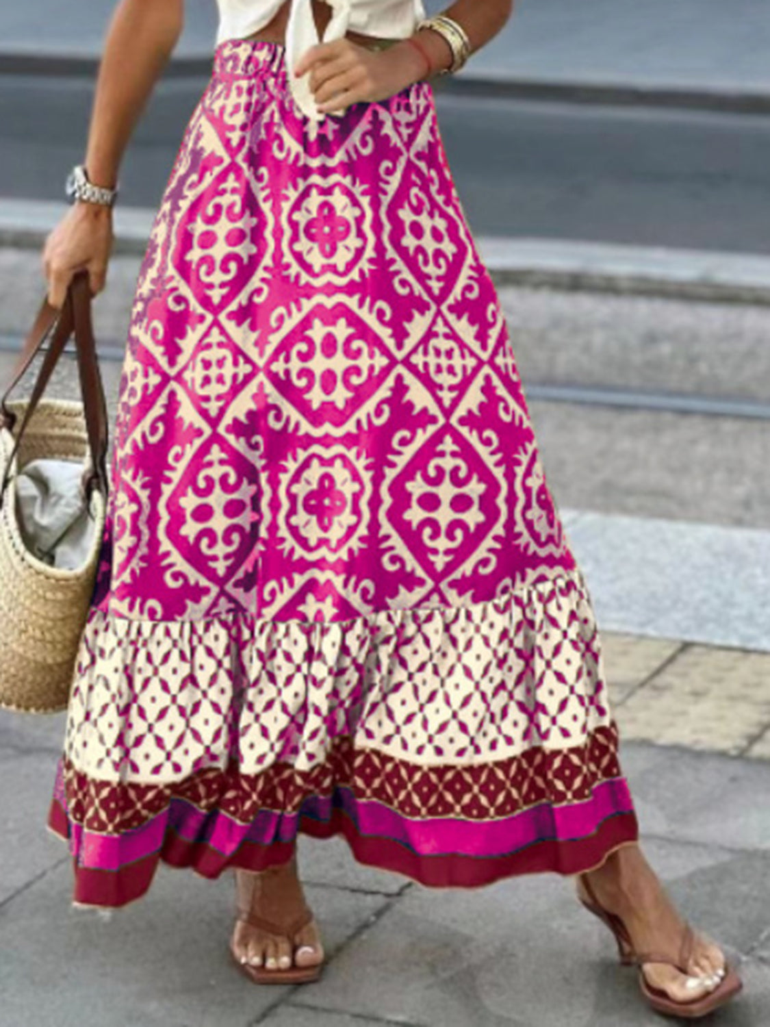 Geometric Elastic Waist Maxi Skirt  Trendsi   