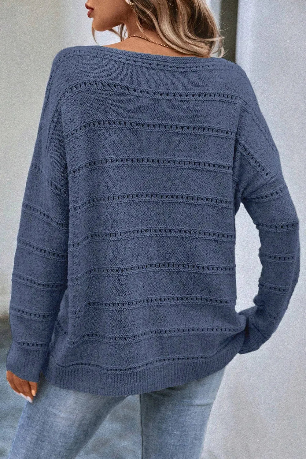 Boat Neck Dropped Shoulder Sweater  Trendsi   