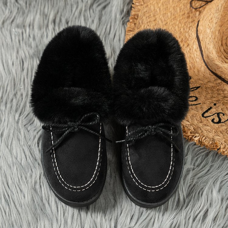 Thermal Fuzzy Tied Round Toe Boots  Trendsi   