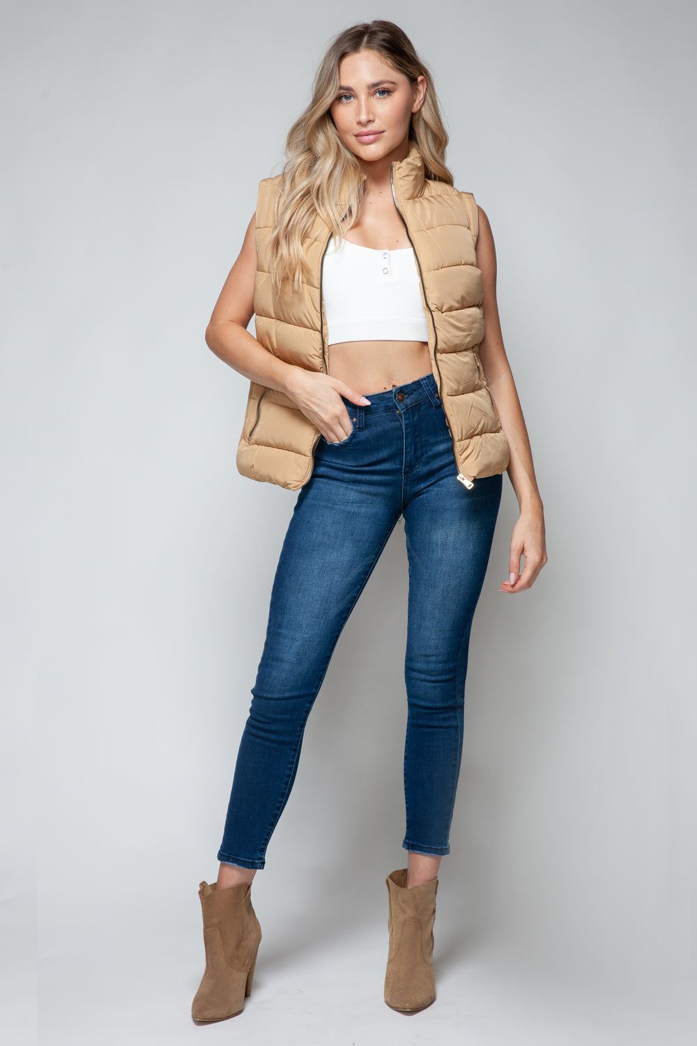 Snobbish Zip Up Turtleneck Vest with Pockets  Trendsi   