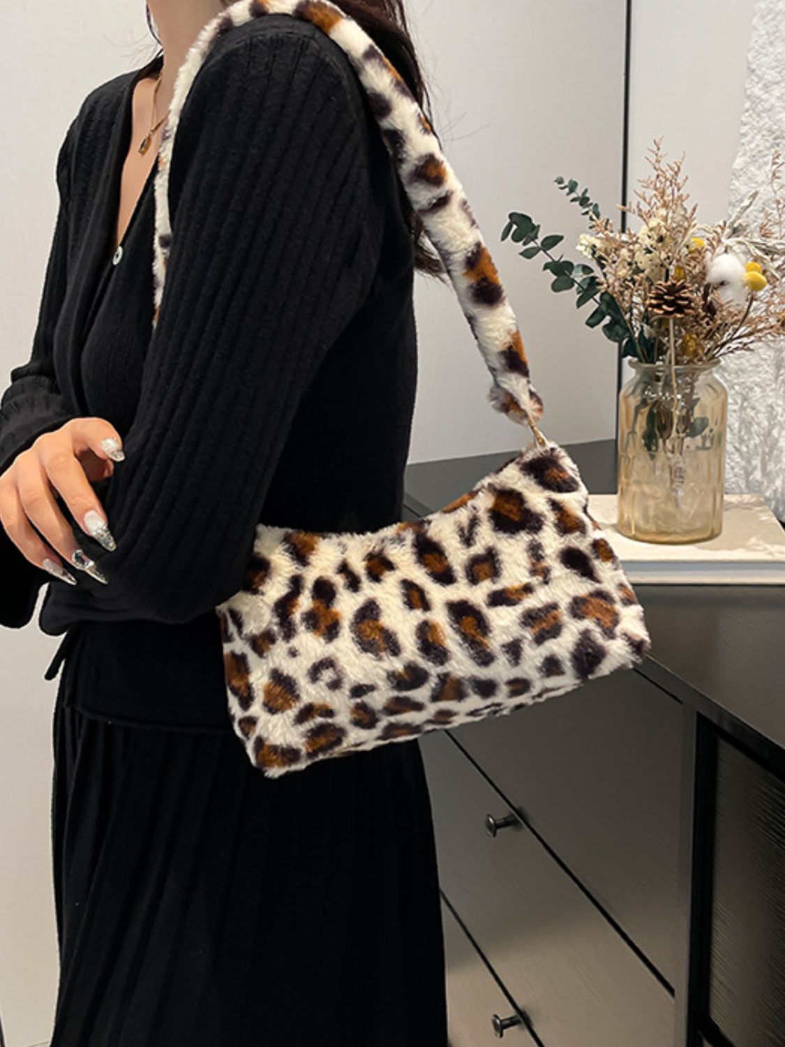 Leopard Fluff Shoulder Bag  Trendsi   