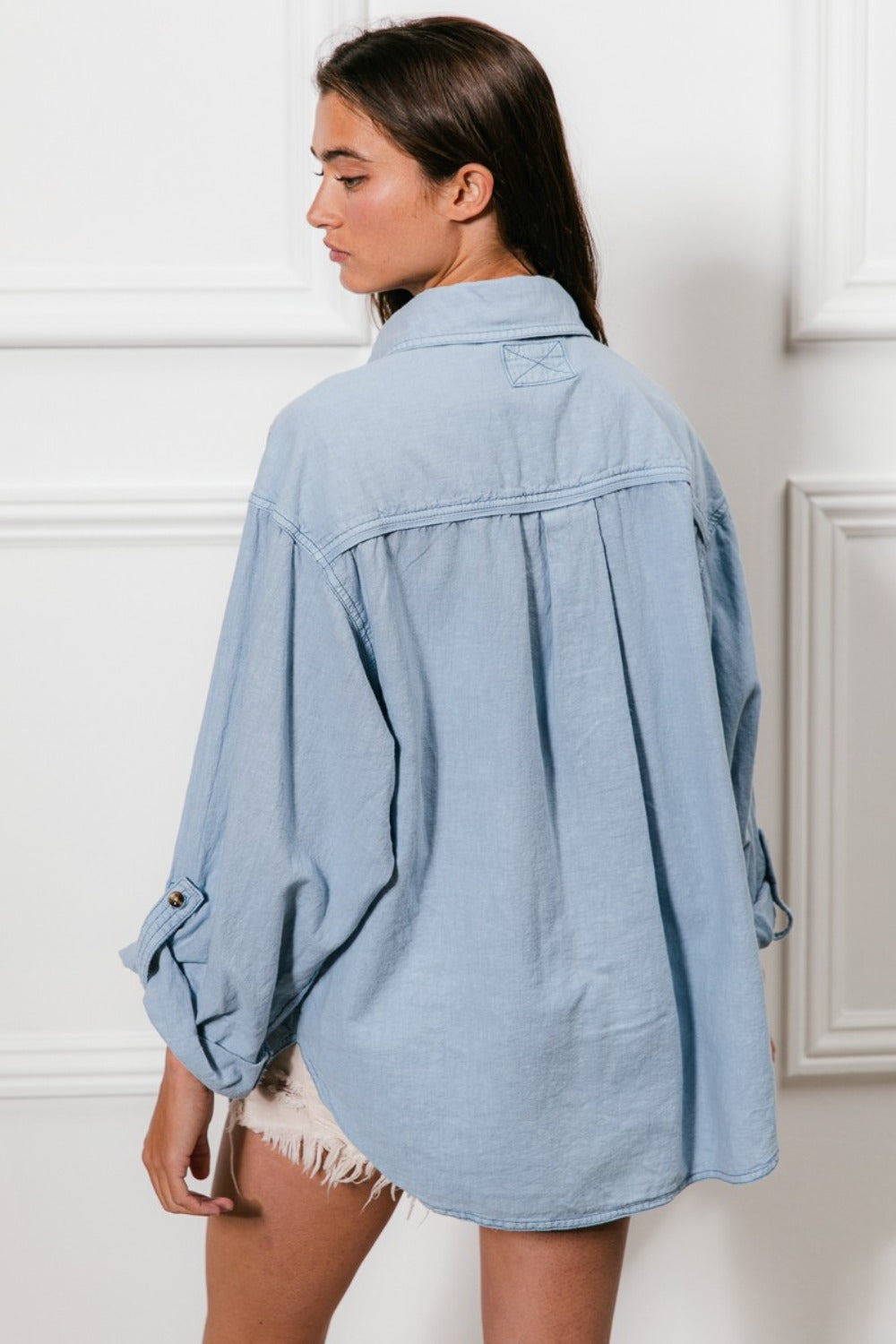 BiBi Button Down Stitch Detail Shirt with Chest Pockets Luxe Trendsi   