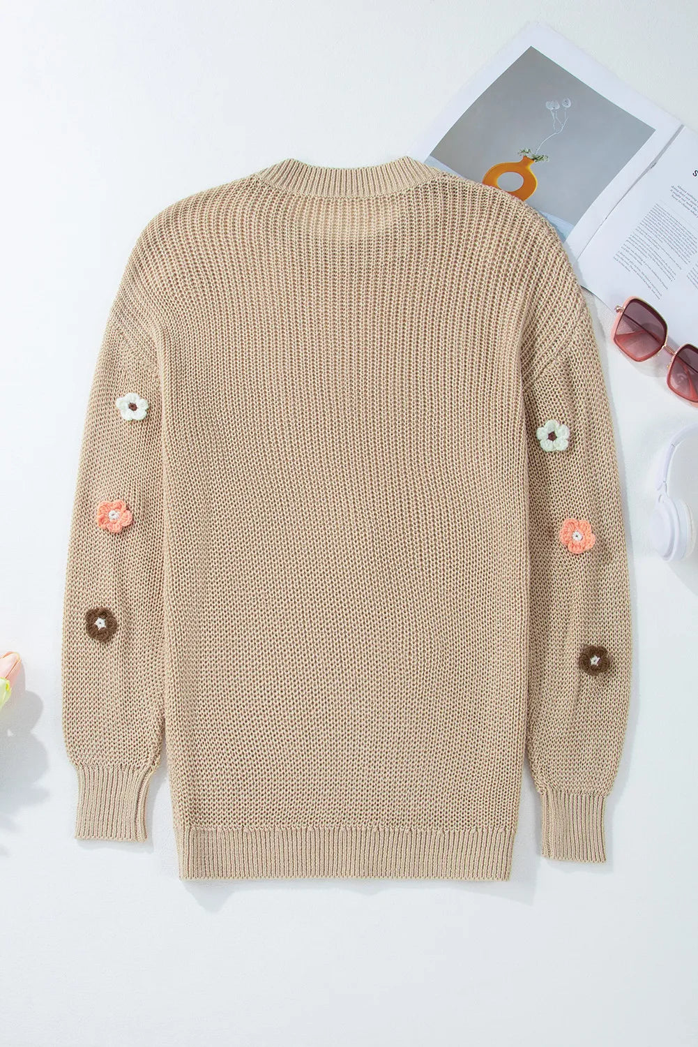 Flower Round Neck Long Sleeve Sweater  Trendsi   