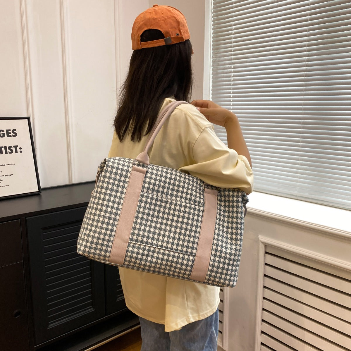 Houndstooth Canvas Travel Bag  Trendsi   