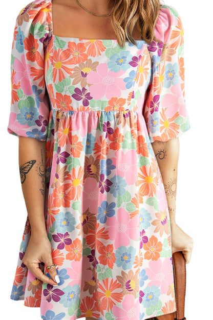 Printed Half Sleeve Mini Dress Dress Trendsi   