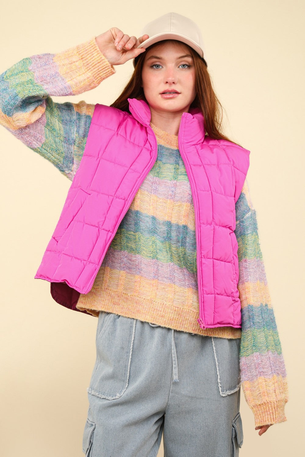 VERY J Zip Up Puffer Padded Warm Vest Luxe Trendsi Fuchsia S 