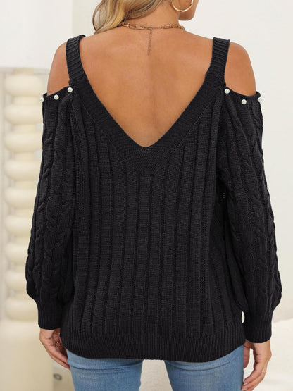 Cable-Knit Cold Shoulder Sweater