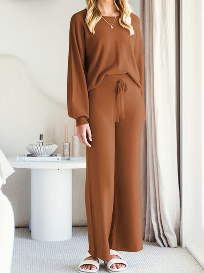 Long Sleeve Lounge Top and Drawstring Pants Set  Trendsi   