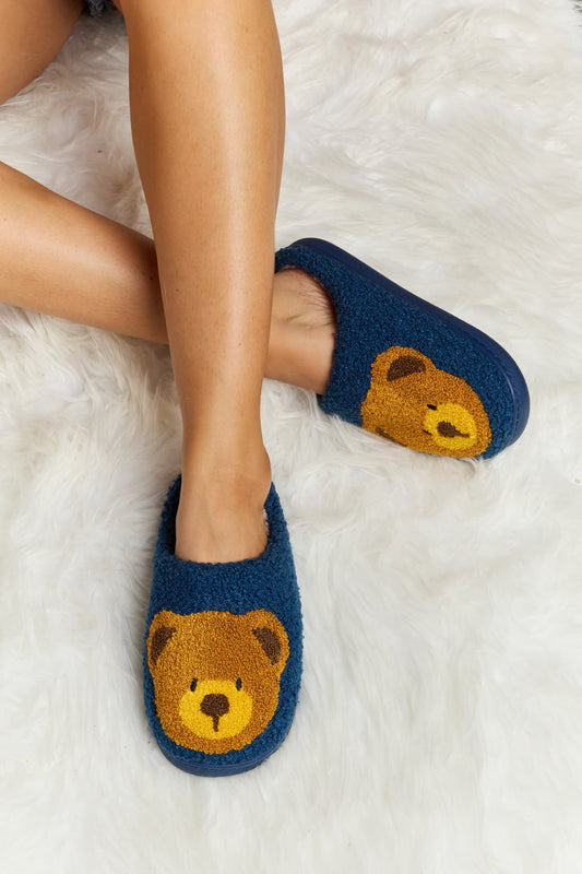 Melody Teddy Bear Print Plush Slide Slippers  Trendsi Navy S 