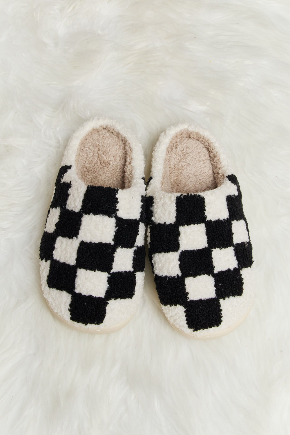 Melody Checkered Print Plush Slide Slippers  Trendsi Black S 