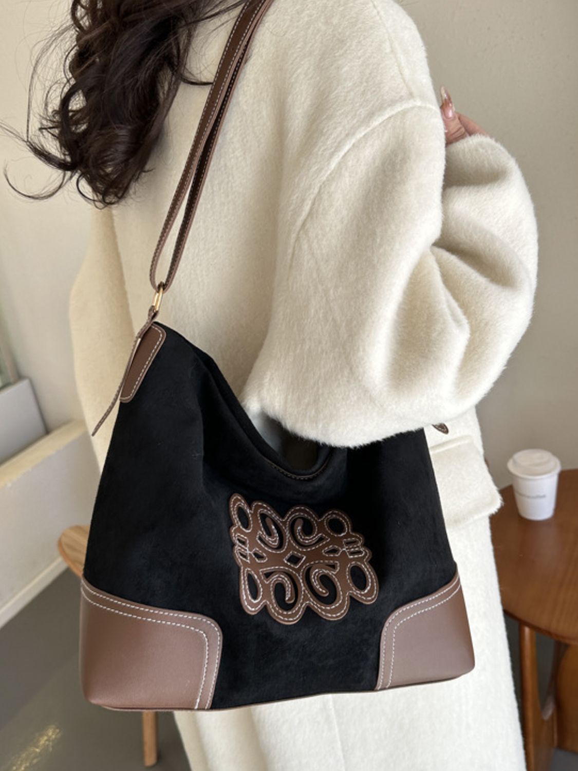 Suede Patch Adjustable Strap Tote Bag  Trendsi   