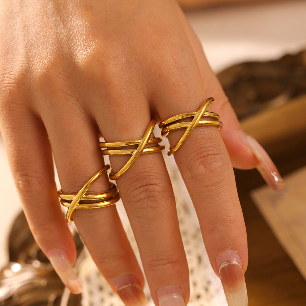 18K Gold-Plated Crisscross Ring  Trendsi   