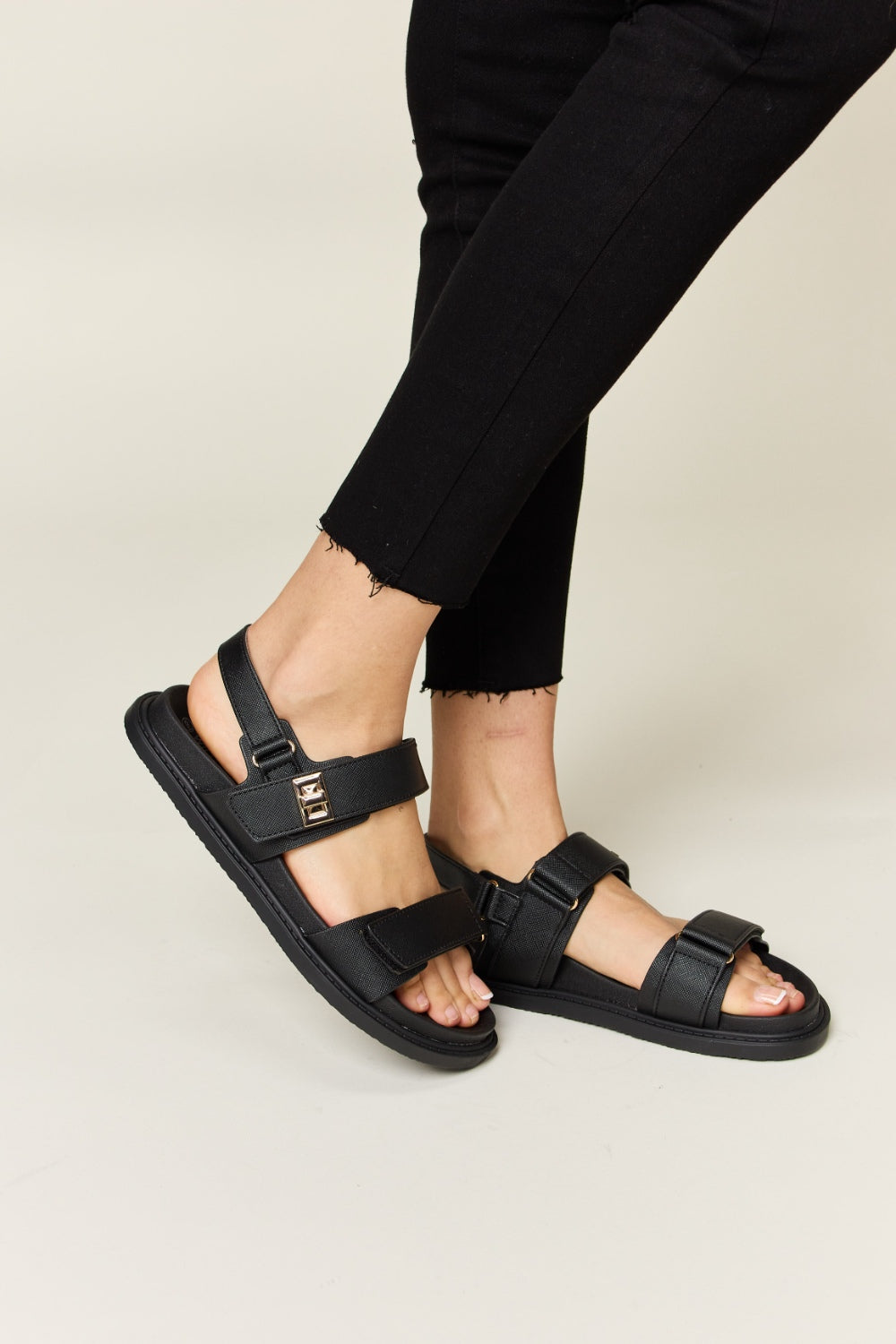 WILD DIVA Velcro Double Strap Slingback Sandals  Trendsi Black 6 