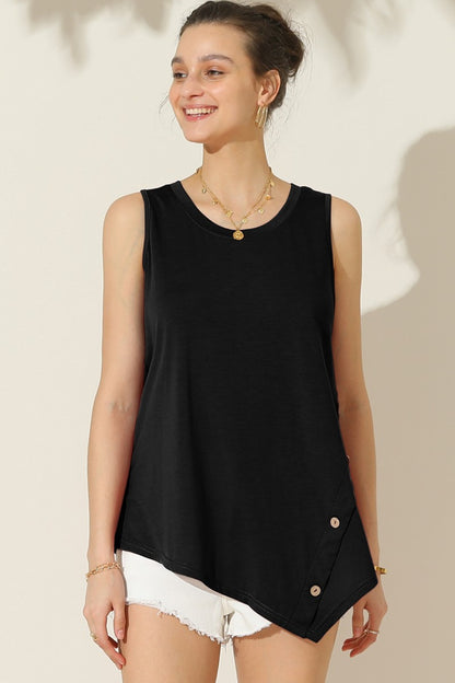 Ninexis Round Neck Button Side Tank Blouse Trendsi Black S 