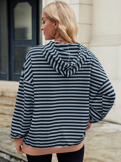 Drawstring Contrast Striped Long Sleeve Hoodie