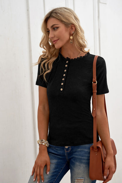 Half Button Short Sleeve Blouse Blouse Trendsi   