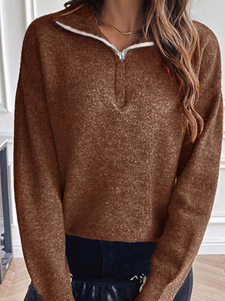 Half Zip Dropped Shoulder Sweater  Trendsi   