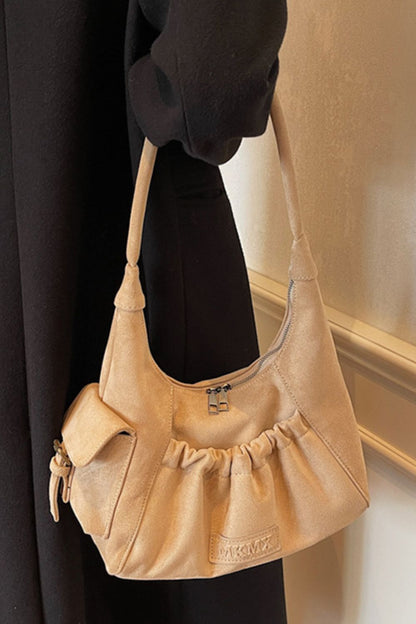 Ruched Suede Handbag with Zipper  Trendsi   