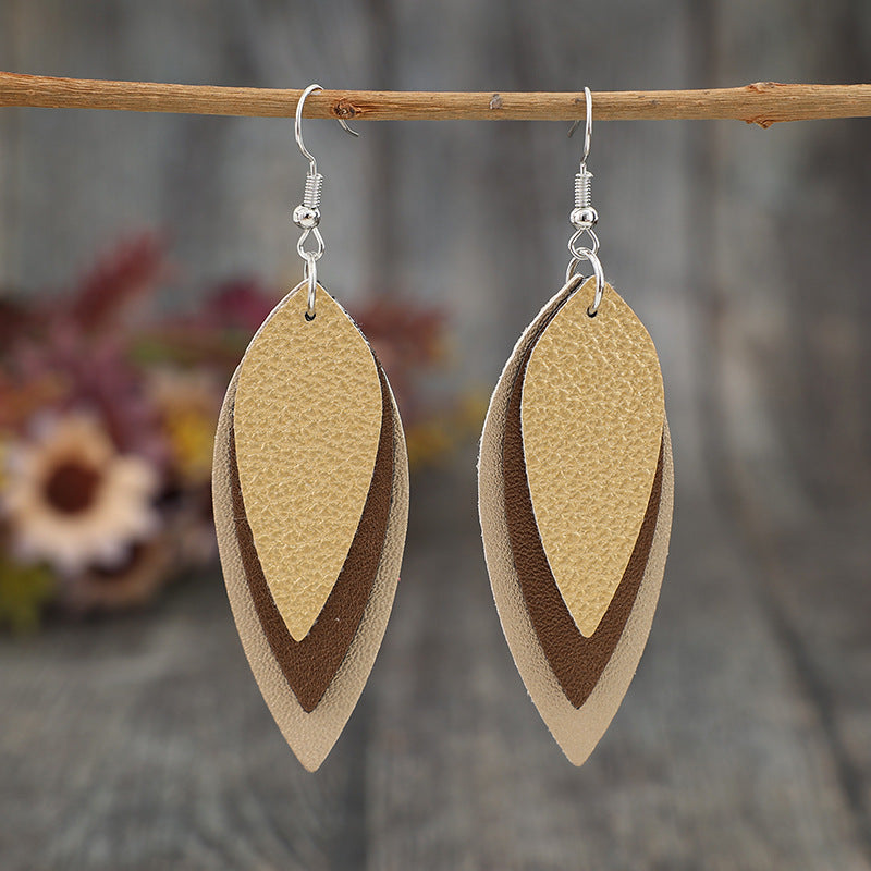 PU Leather Leaf Shape Earrings  Trendsi Tan One Size 