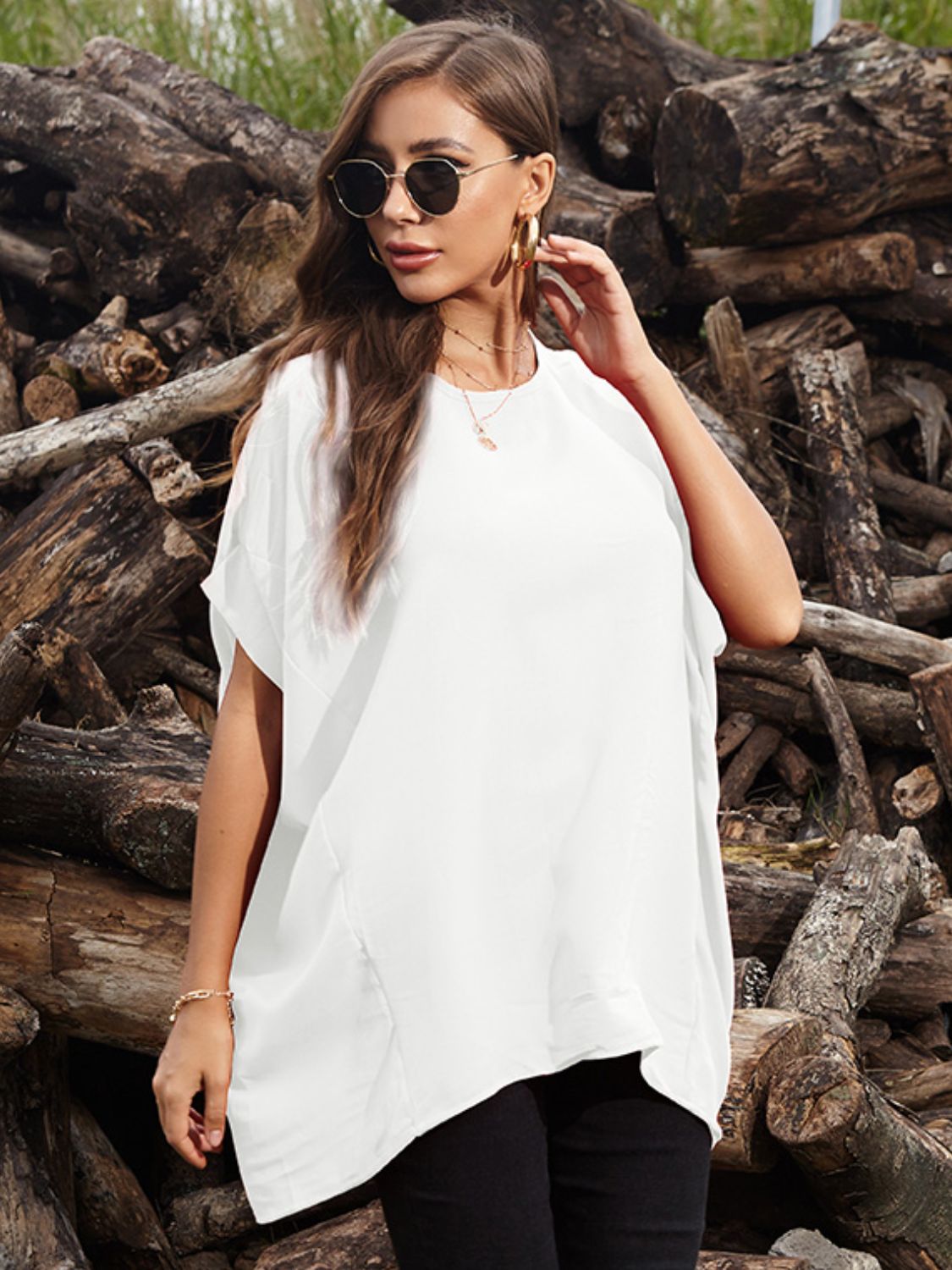 Perfee Round Neck Short Sleeve T-Shirt T-Shirt Trendsi   