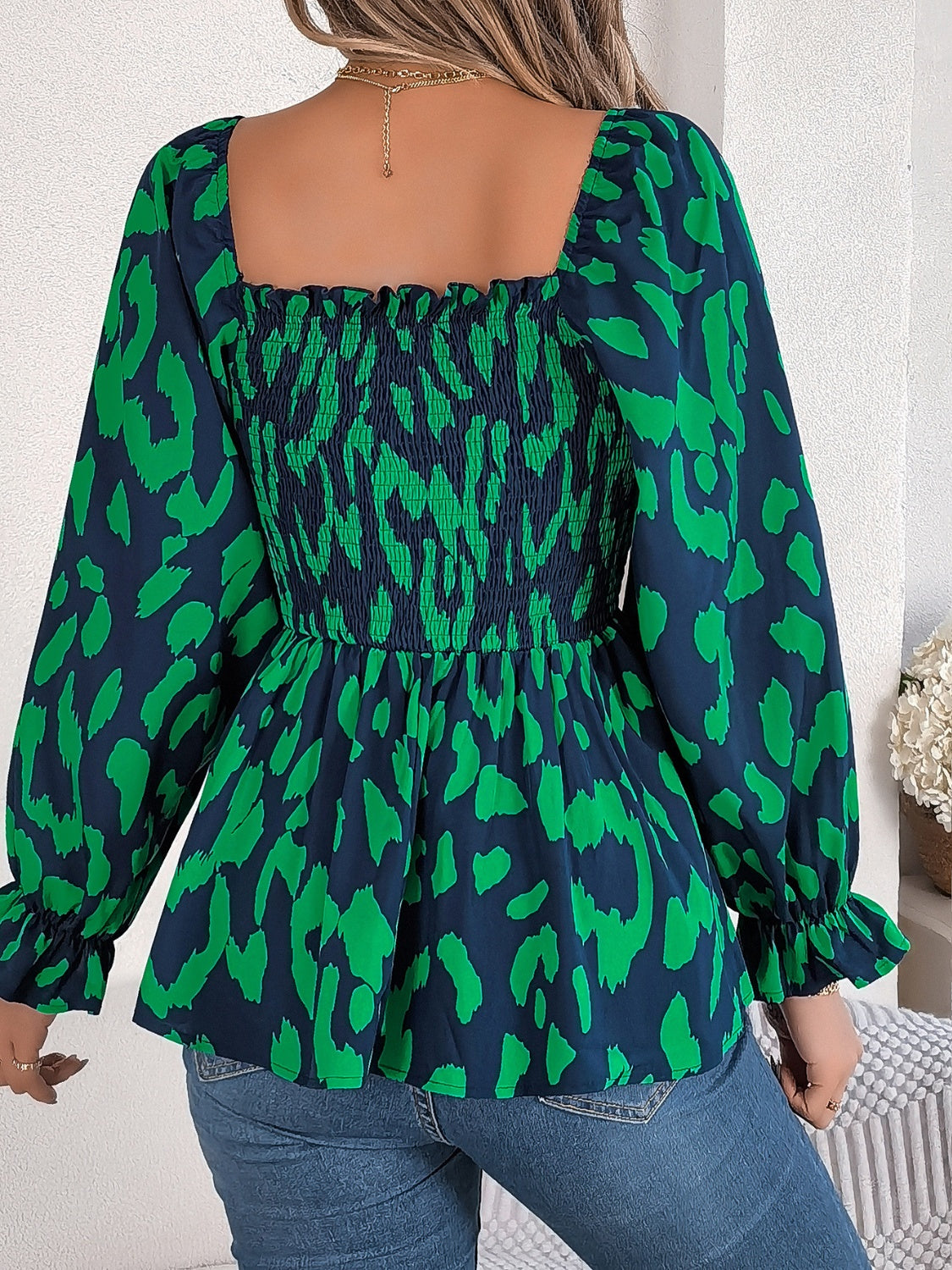 Square Neck Flounce Sleeve Blouse Blouse Trendsi   