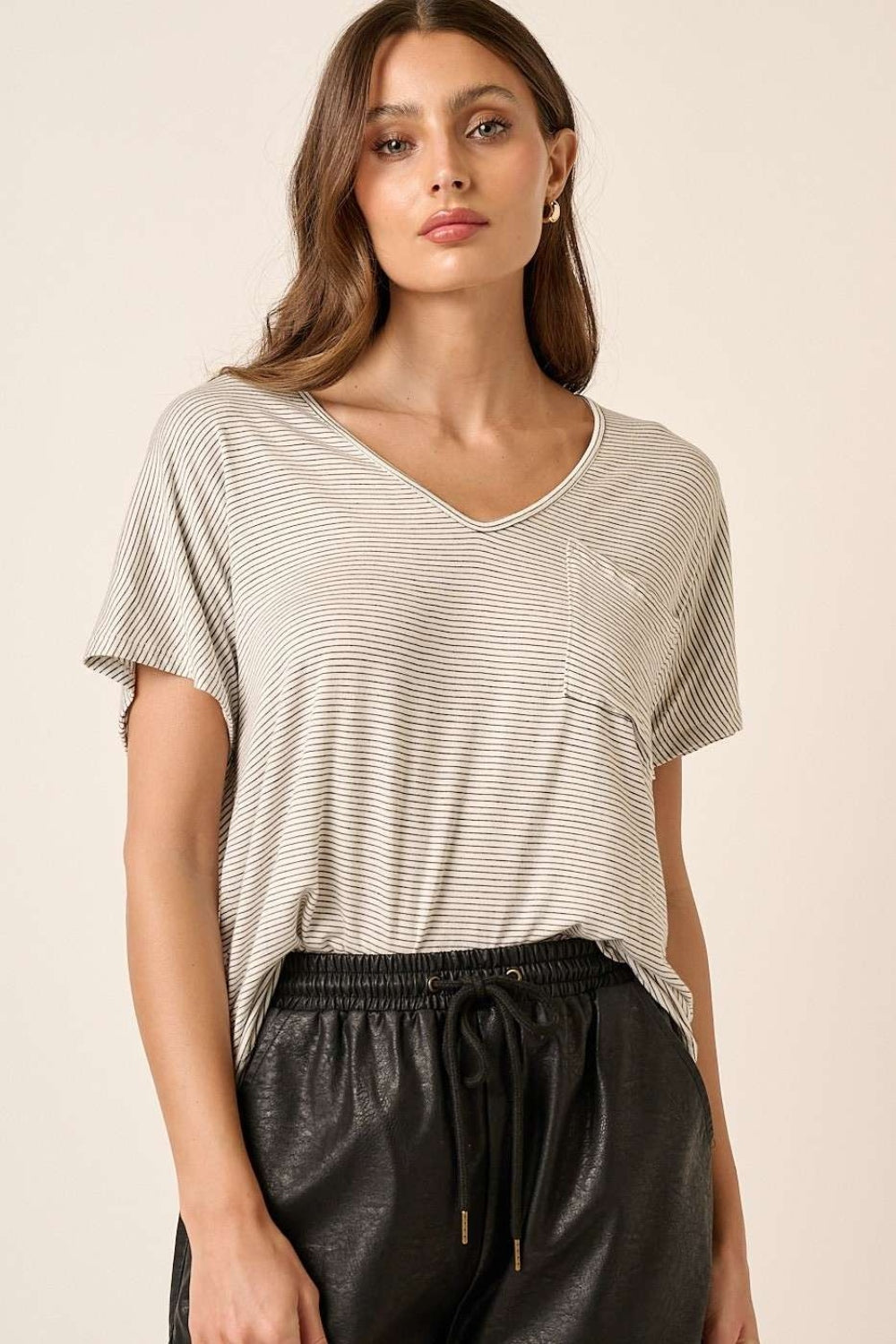 Mittoshop Striped V-Neck Short Sleeve T-Shirt  Trendsi   