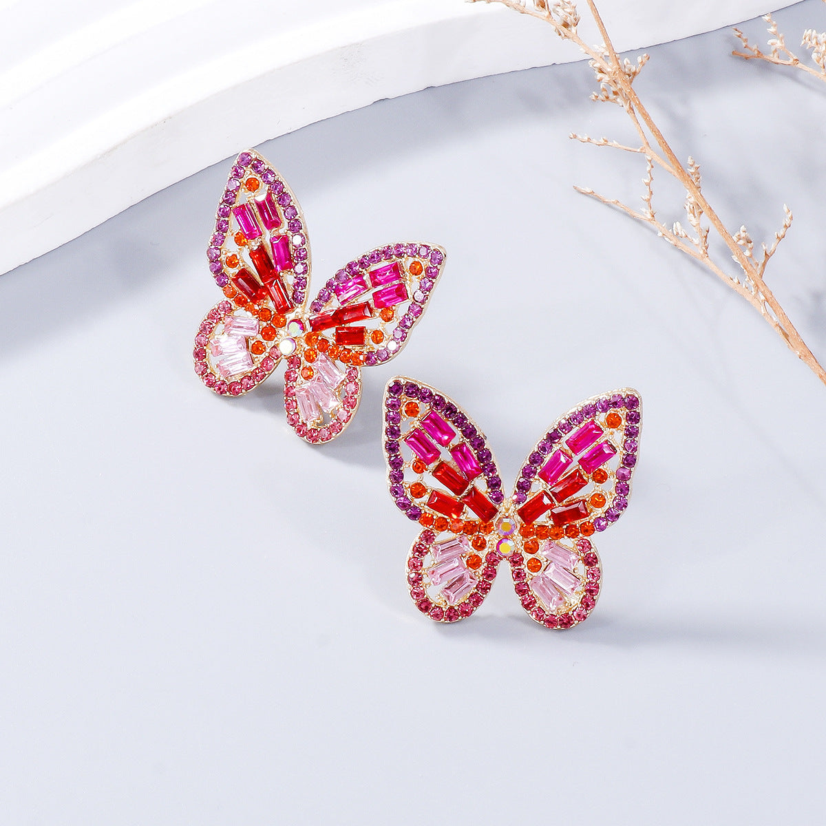 Alloy Inlaid Rhinestone Butterfly Earrings Earrings Trendsi   