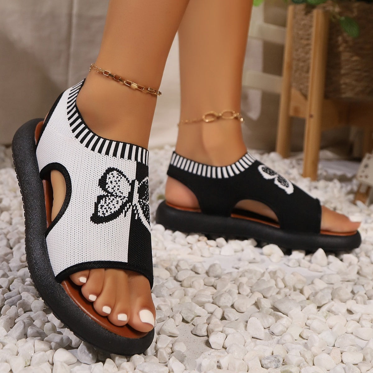 Butterfly Contrast Open Toe Sandals  Trendsi   