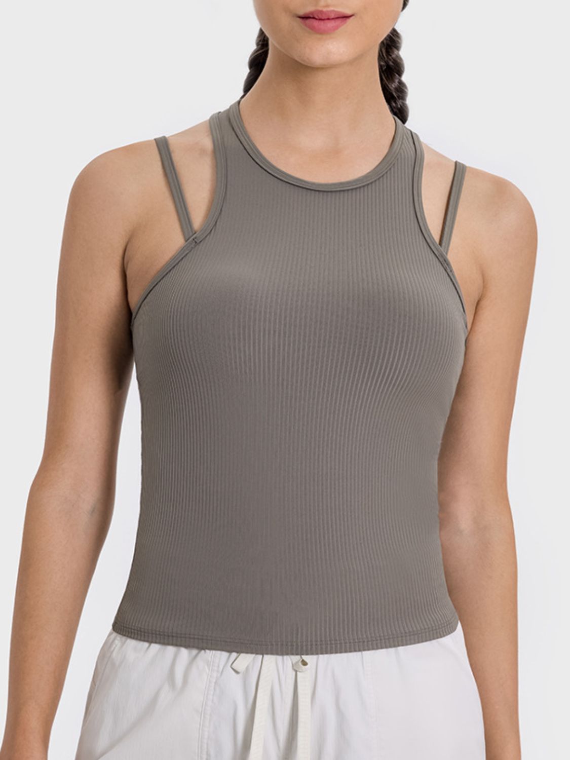 Millennia Cutout Round Neck Racerback Active Tank  Trendsi Mocha 4 