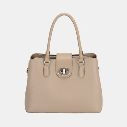 David Jones PU Leather Twist-Lock Tote Bag  Trendsi Gravel One Size 