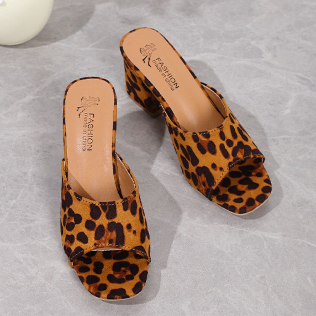 Leopard Block Heel Suede Sandals  Trendsi   