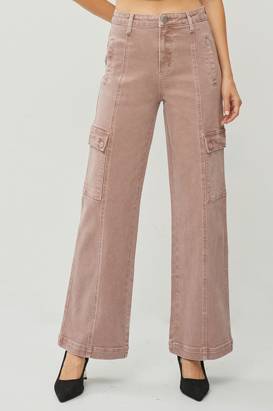 RISEN Full Size High Rise Wide Leg Cargo Jeans  Trendsi Mauve 0(24) 