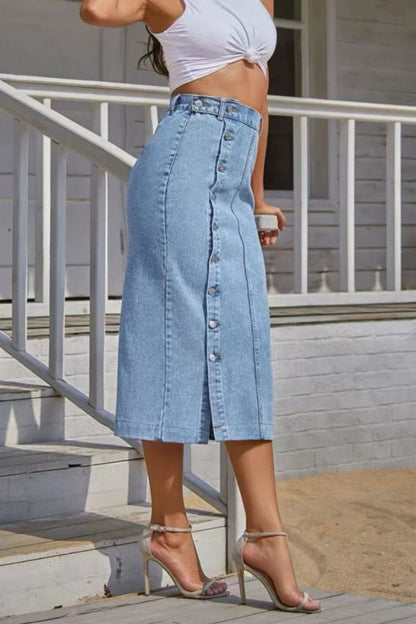 Buttoned Split Denim Skirt  Trendsi   