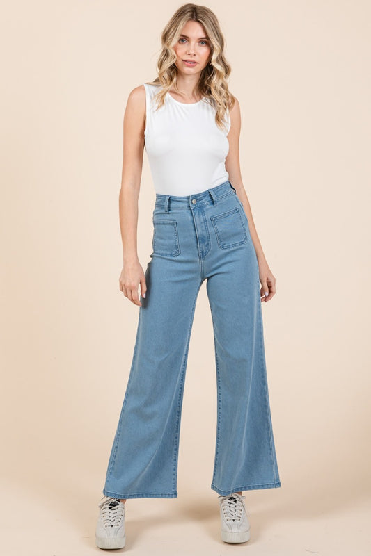 Mittoshop High Waist Wide Leg Jeans  Trendsi Denim S 