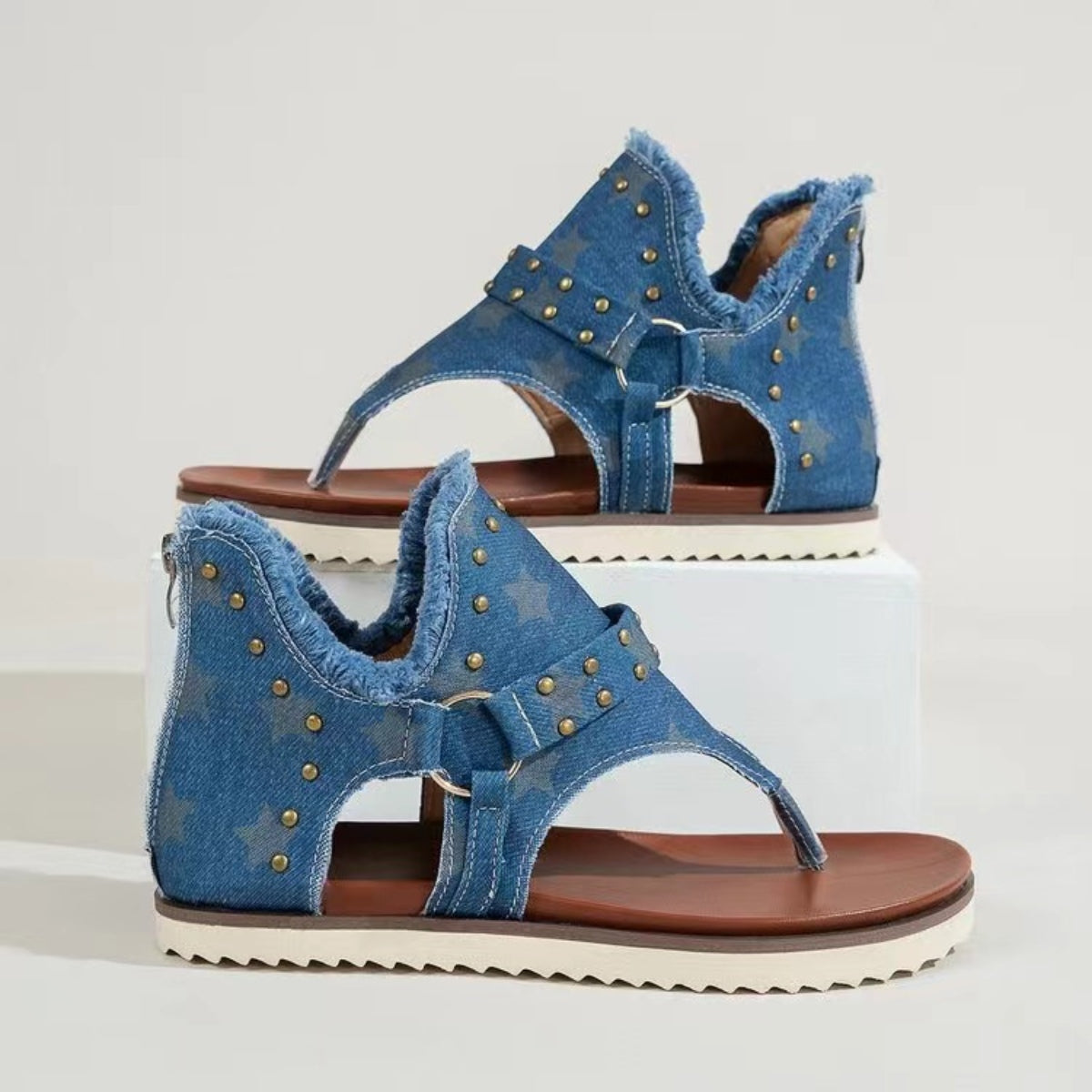 Studded Raw Hem Flat Sandals  Trendsi   