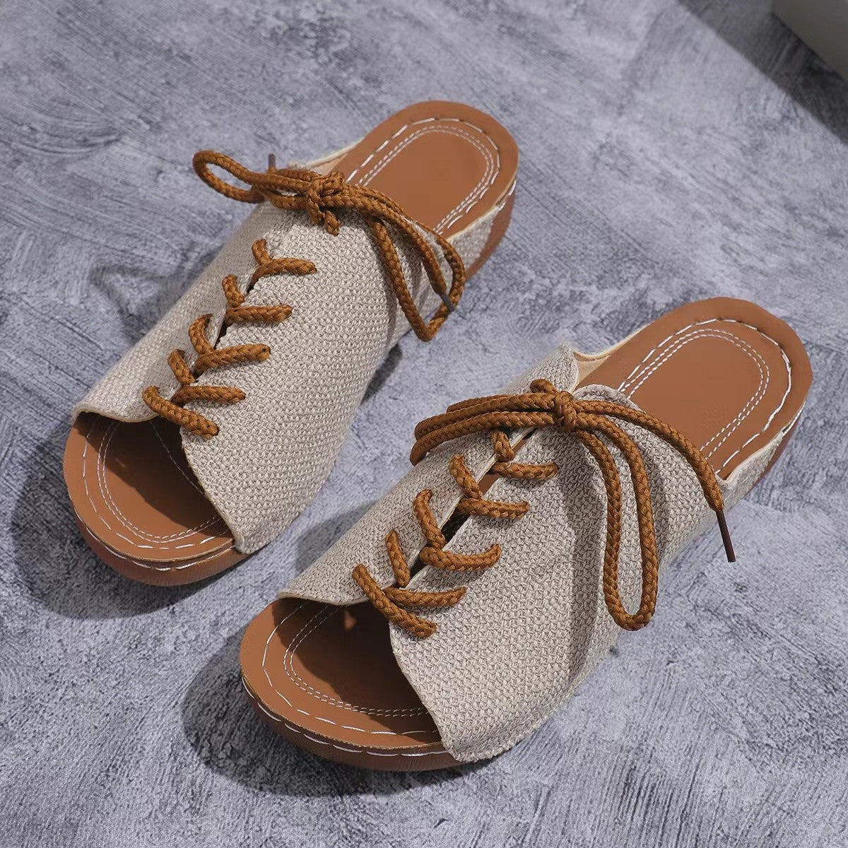 Lace-Up Open Toe Wedge Sandals  Trendsi   