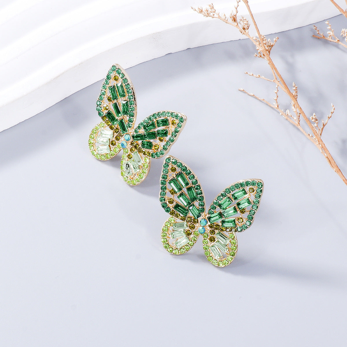 Alloy Inlaid Rhinestone Butterfly Earrings Earrings Trendsi   