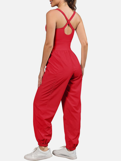 Cutout Scoop Neck Wide Strap Jumpsuit  Trendsi   