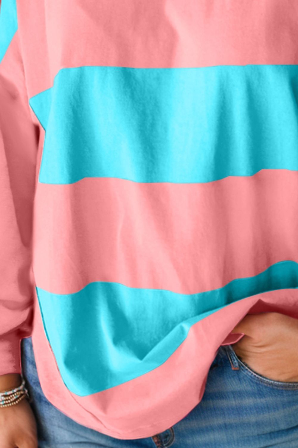 Color Block Round Neck Long Sleeve Top  Trendsi   