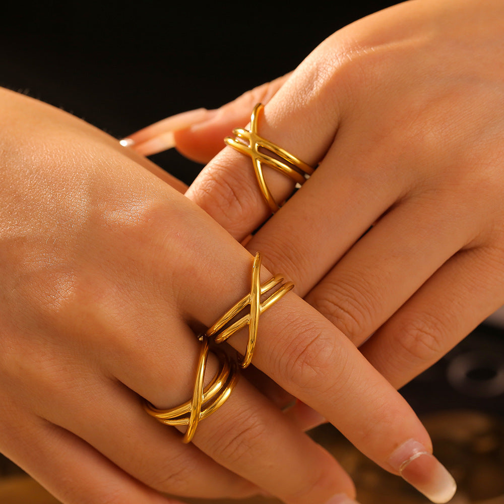 18K Gold-Plated Crisscross Ring  Trendsi Gold 6 