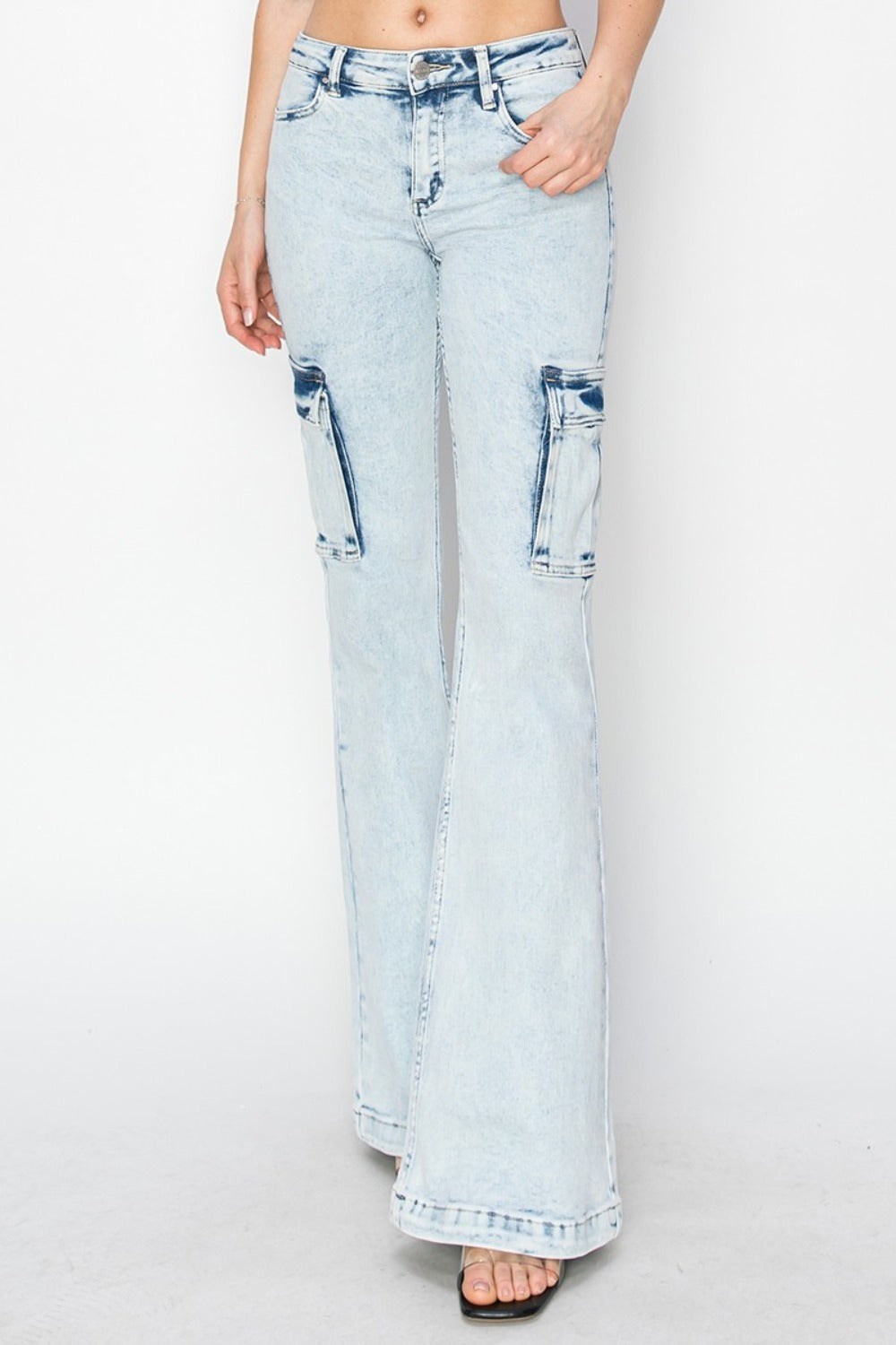 RISEN Full Size High Rise Cargo Flare Jeans  Trendsi   