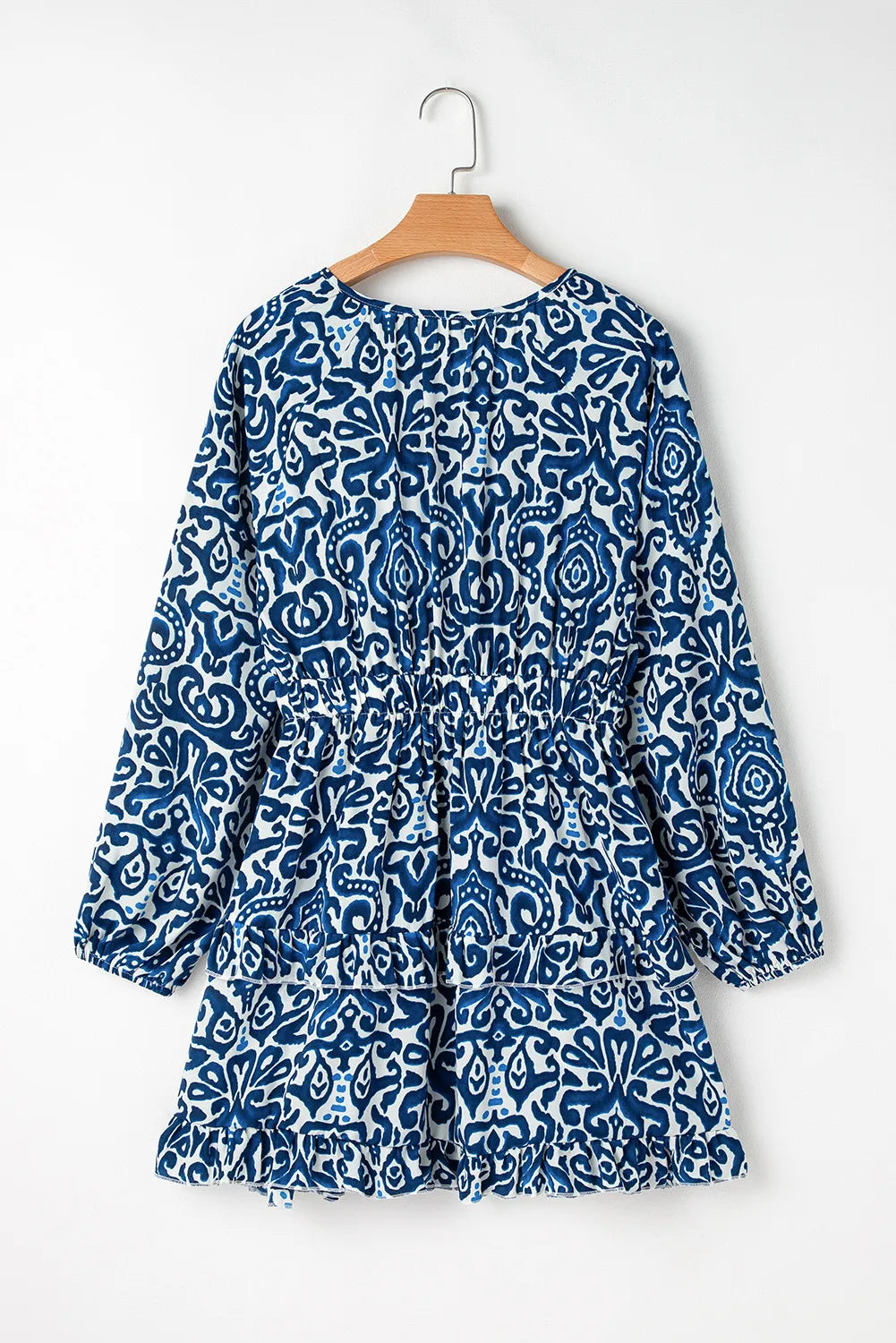 Printed Tie Neck Long Sleeve Dress  Trendsi   