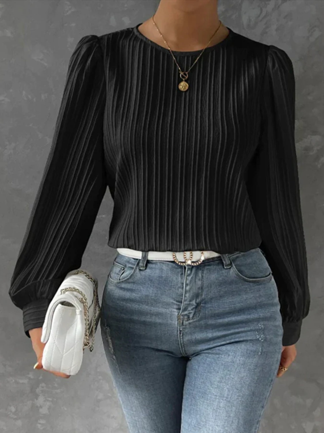 Round Neck Long Sleeve Blouse  Trendsi   